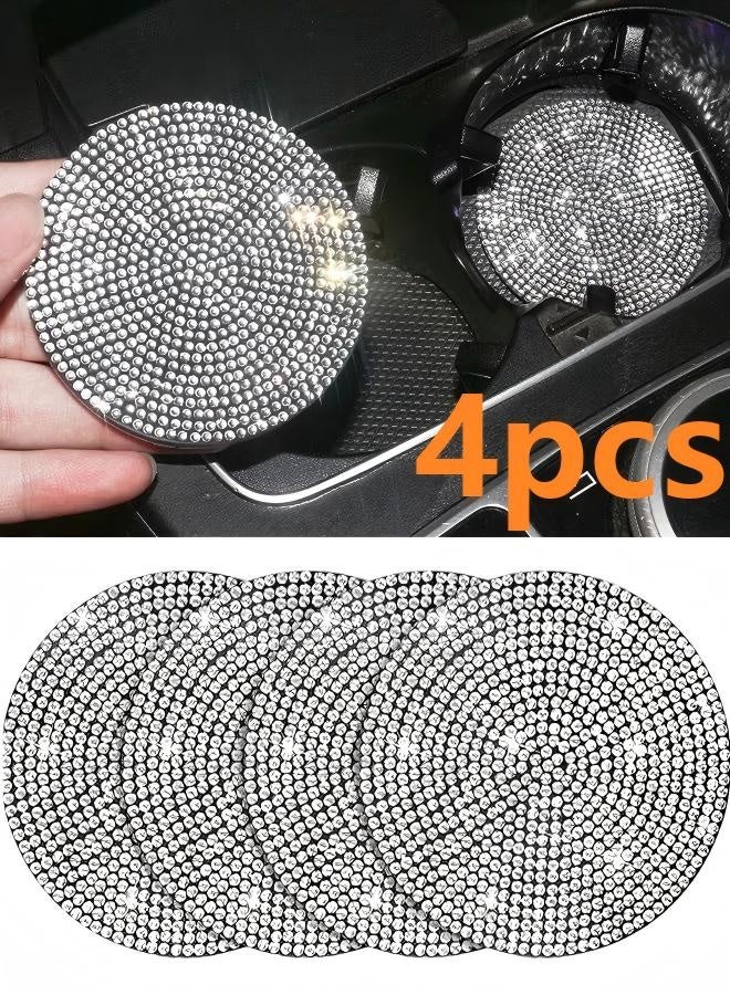 4pcs Bling Car Cup Holder Coaster, Anti-Slip Shockproof Universal Fashion Car Coasters Insert Bling Crystal Rhinestone Automotive Interior Accessories for Women - Image 1